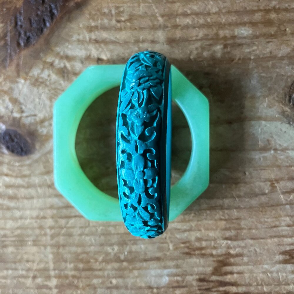 Vintage Green & Tortoise Bangle Bracelets